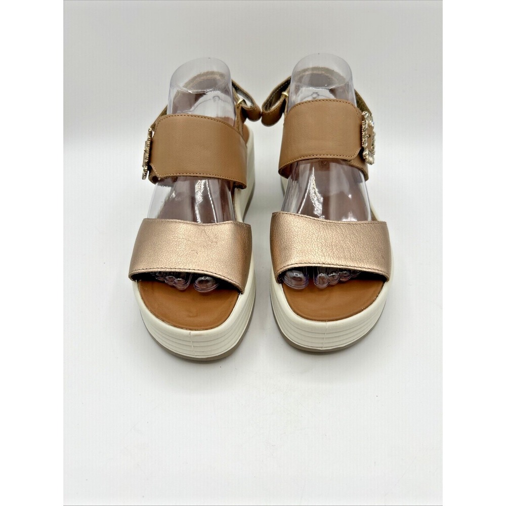 Igi&co Platform Sandals Womens 41 Beige Leather Jeweled Buckle Metallic Straps